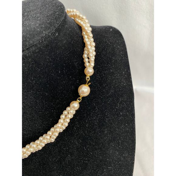 Faux Pearl Twisted Triple Strands Necklace Vintage 1990s Y2K - Picture 2 of 5